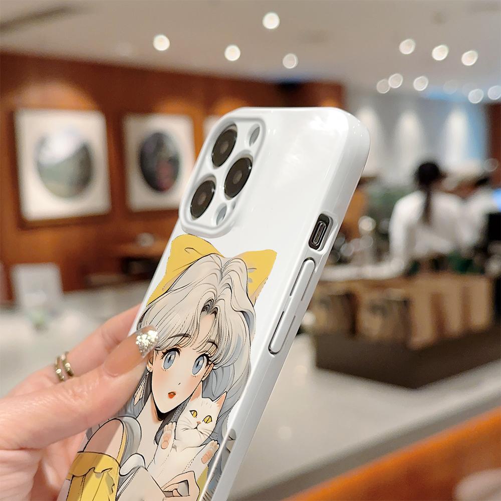 For iPhone 16 15 Samsung S23 S22 A13 A23 A52 A33 Huawei Honor Xiaomi Redmi OPPO Vivo Cat and Bow Girl Design Full Camera Protection Hard Phone Case