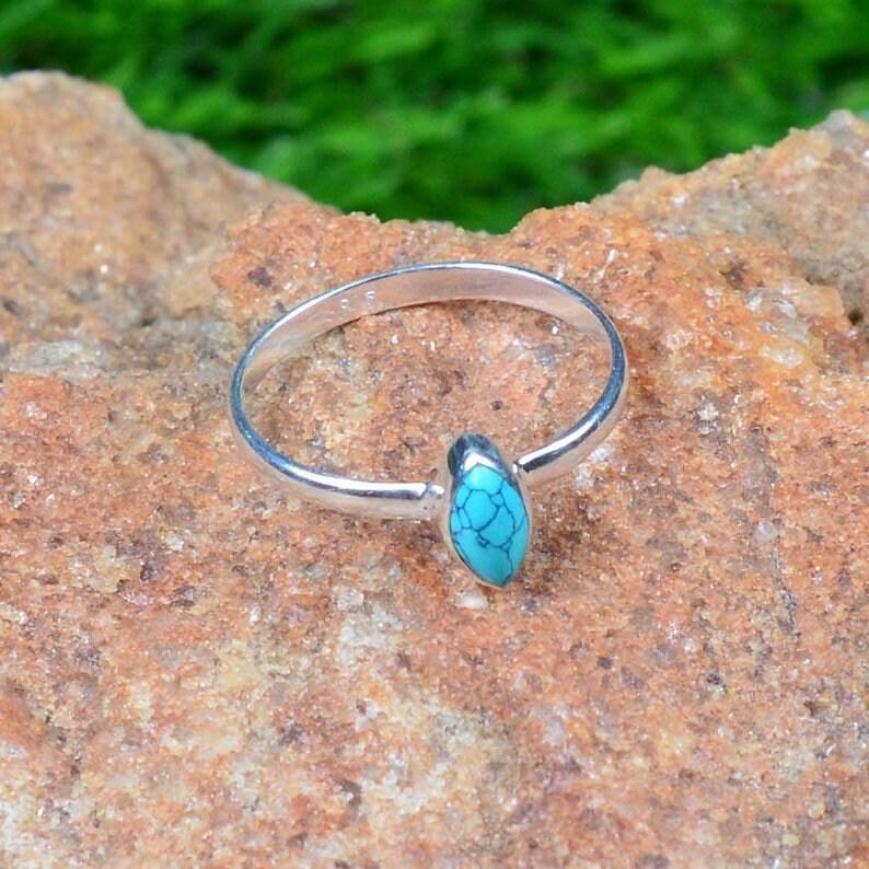 925 Silver Ring, Handmade Ring, Stacking Ring, Tibetan Turquoise Ring, Bezel Ring, Anniversary Gift, Solid Ring