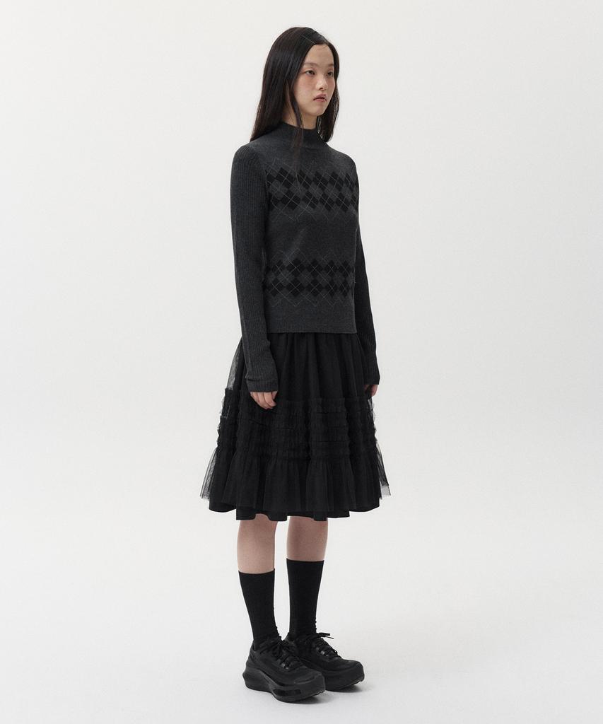 Ohesio Argyle Half Neck Ribbed Knit, Charcoal
