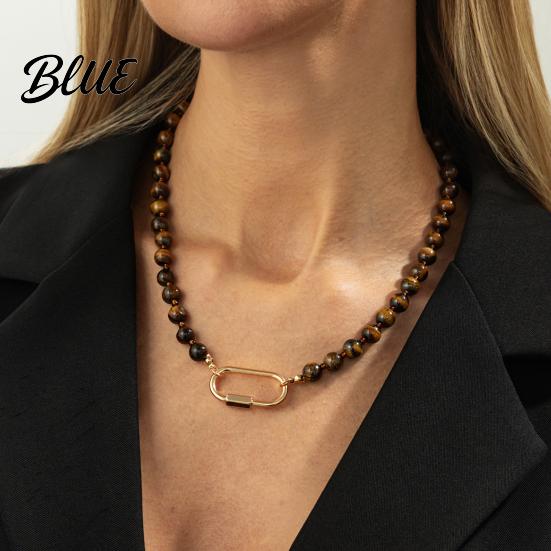 Stylish Retro Necklace Tiger Eye Bead Choker Beaded with Adjustable