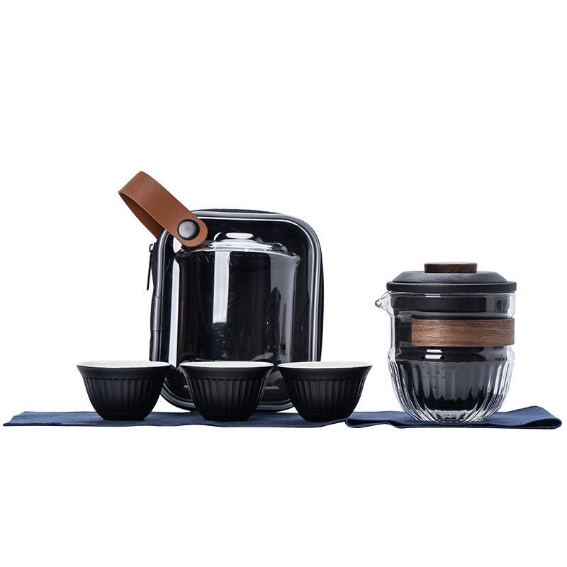 Modern simple Kung Fu travel tea set, glass filter, one pot, three cups set, high-end business commemorative gift
