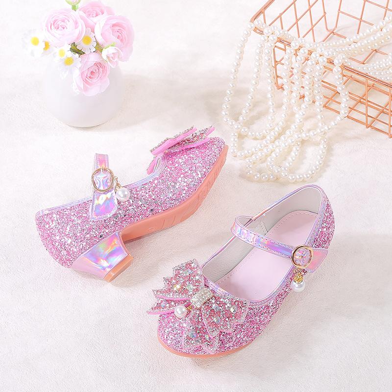 Mädchen Prinzessin High Heels 2026 Neue Frühjahrs- und Herbstkollektion Schleife Strass Steine Kleines Mädchen Auftritt Show Kleiderschuhe