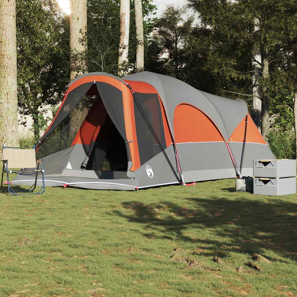 Tunnel Family Tent for 8 Persons Grey and Orange Waterproof