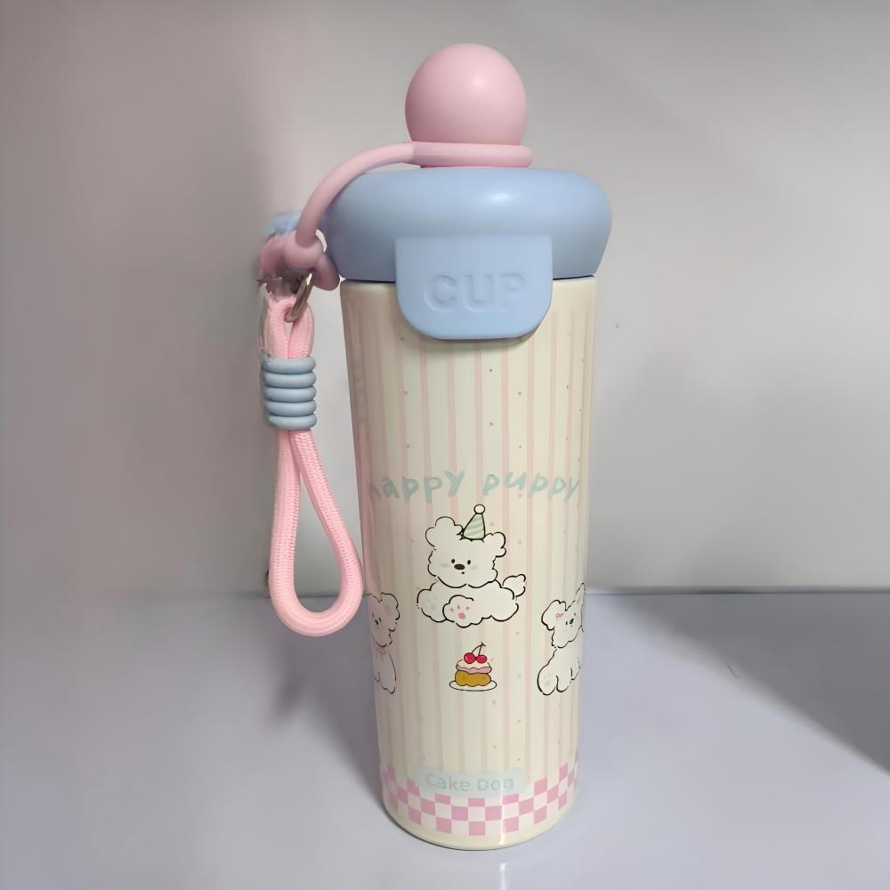 600ml Cute Cartoon Stainless Steel Floating Ball Straw Insulated Cup Large Capacity Portable Coffee Mug Plush Toys