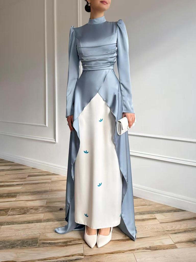 2025 Euro-American Slim-Fit Color-Block Evening Gown with Train