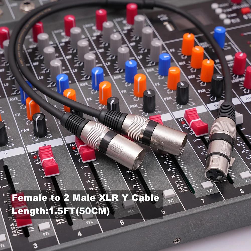 3 Pin XLR Female To Dual XLR Male Cable for Mic and Speaker with Noise Reduction for Amplifiers and Audio Equipment