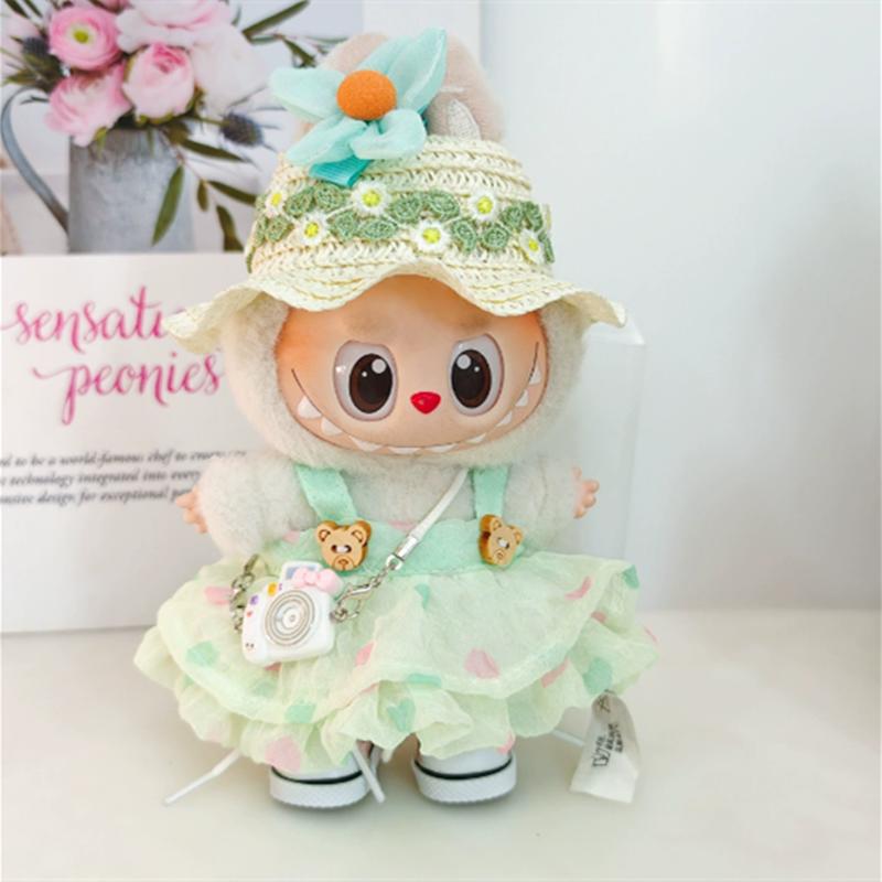 

Виниловые фигурки Лабубу Поколение 1 и 2 с летним шикарным гардеробом: Соломенные шляпы, летние платья и парусиновые кеды, не включая кукол 1/2 generation 15cm