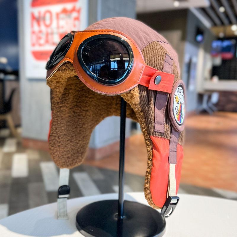 Removable Goggles Pilot Hat for Men and Women In Autumn and Winter Thickened Velvet Lei Feng Hat Cycling and Skiing Ear Protection Hat
