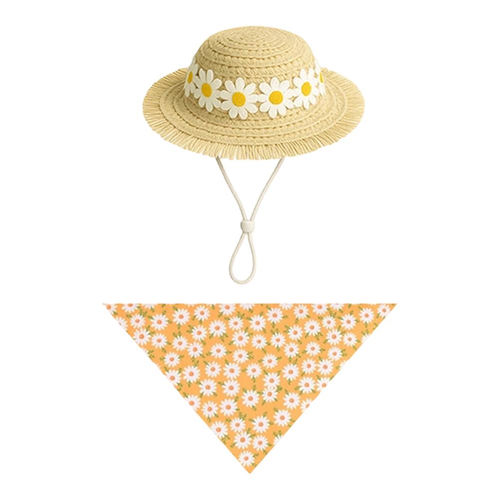 

Spring Summer Dog Hat Pet Bandana Set Rustic Farmhouse Porch Decoration Costume Accessories for Dogs Puppy Cat Outfit Daily Wear Photo Prop