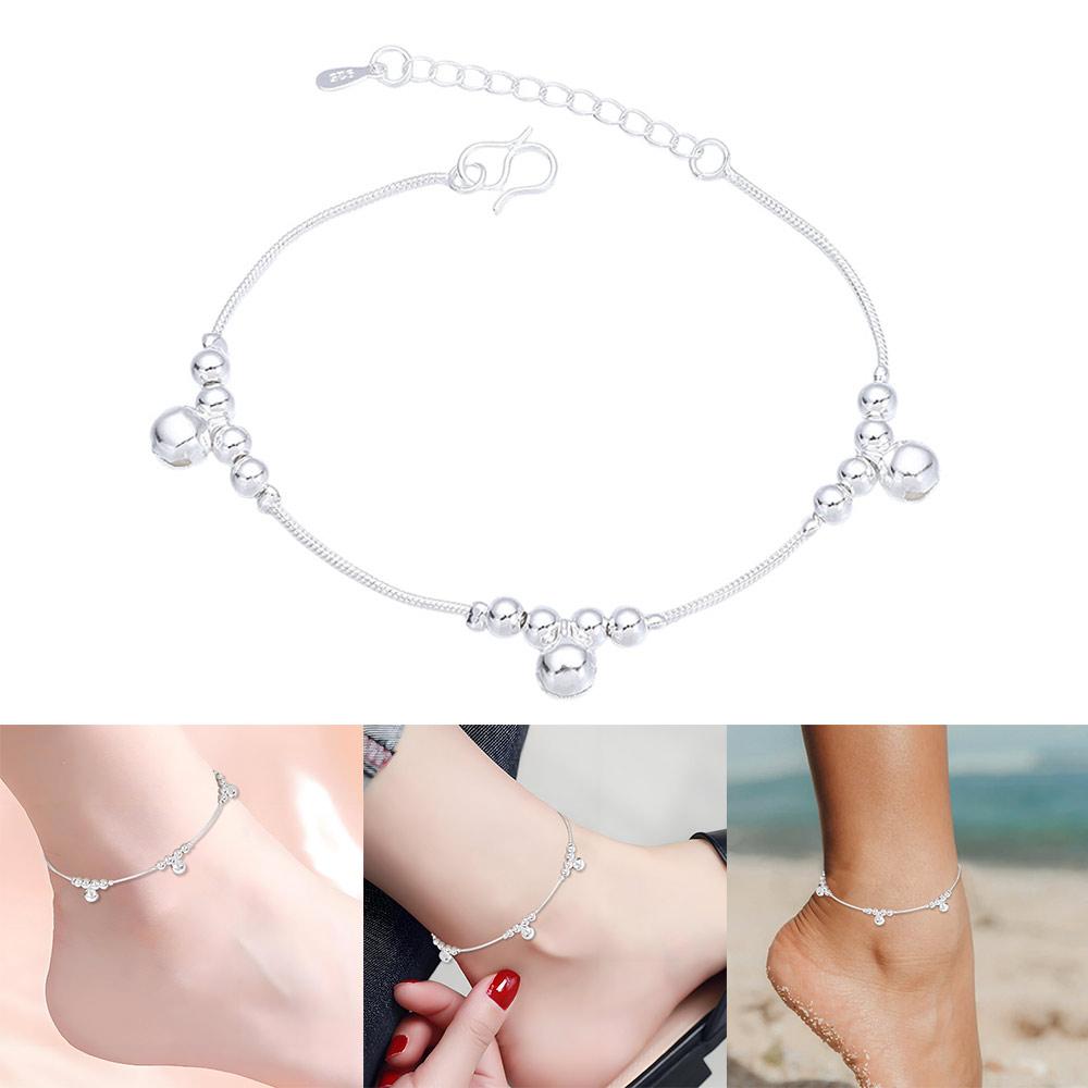 Simple Fashion Jewelry Silver Plated Chain Foot Anklet Bells Bead Ankle Bracelet