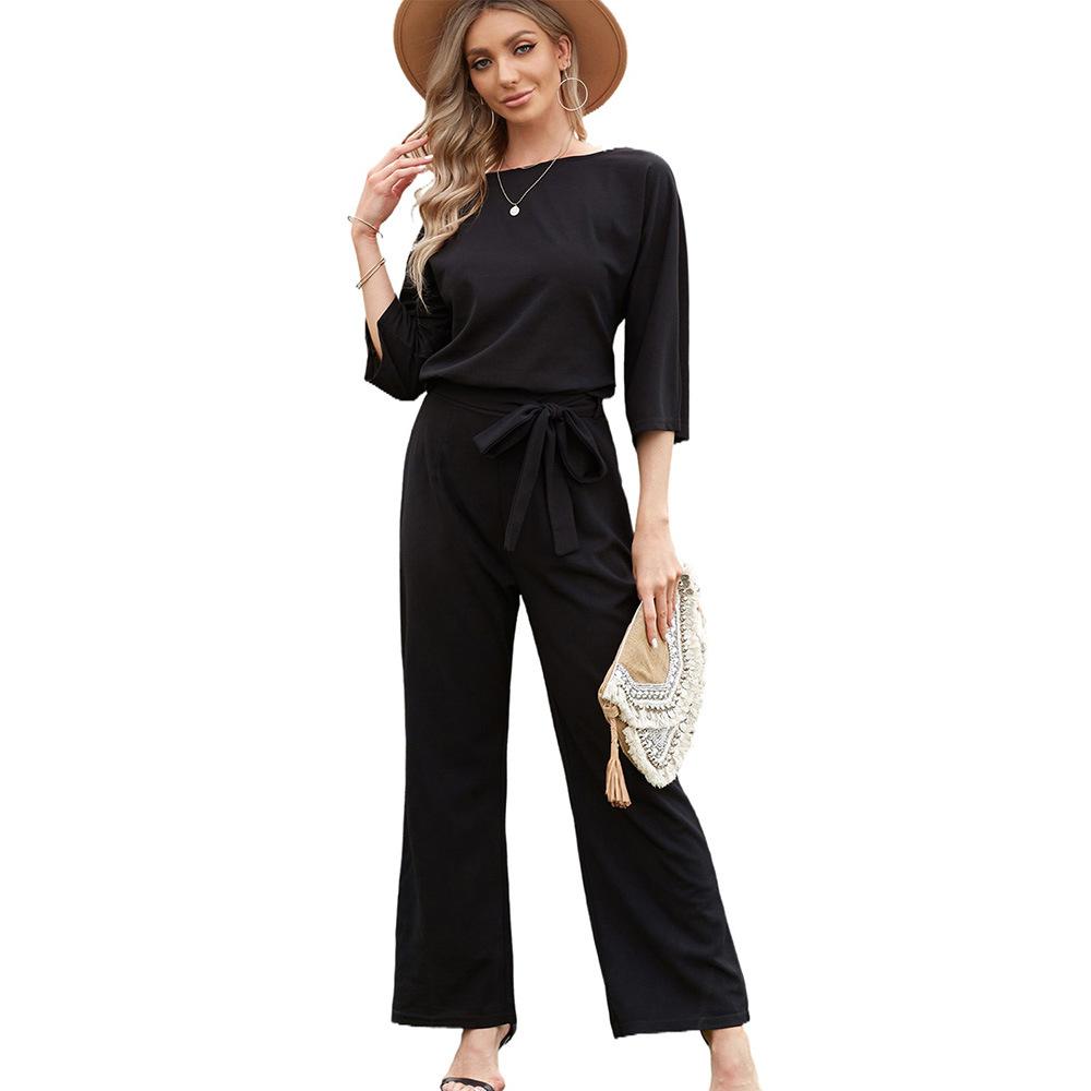 

YYFS Женская мода Повседневная Летняя Весна Однотонный Принт Рукава 3/4 О-образный вырез Высокая Талия Брюки Комбинезоны и Ромперы XL