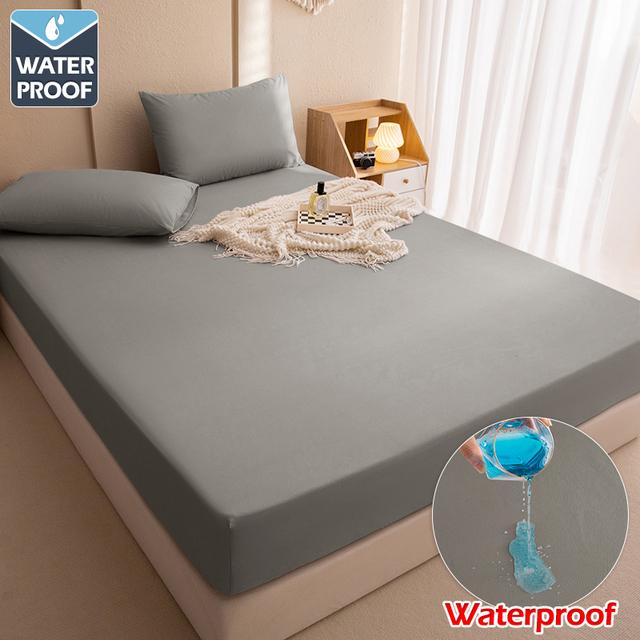 Wasserdichter Bettbezug, Queen-Size-Bettlaken, atmungsaktiver Matratzenbezug, einfarbig, King-Size-Matratzenschoner, Spannbettlaken für Zuhause 80x200x30cm grau