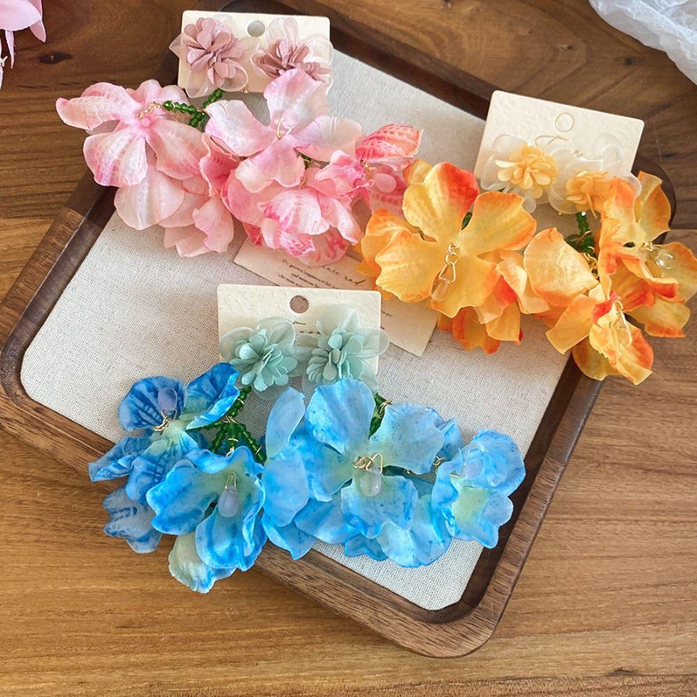 Beach Jewelry Simulated Flower Drop Earrings Silver Needle Vacation Style Earrings  Gift