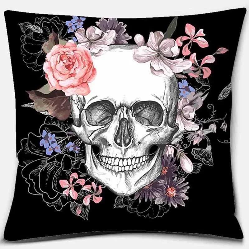 Fashion Skull Flower Series Pattern Printed Soft Square Pillowslip Polyester Cushion Cover Pillowcase Living Room Home Decor