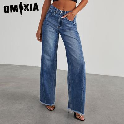 Jeans da Donna Lavaggio Larghi Casual Gamba Dritta Gamba Larga Pantaloni Mop