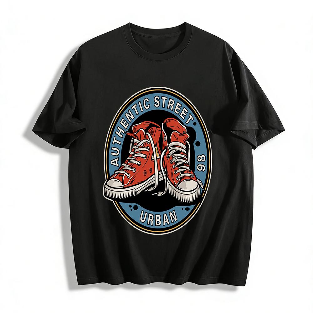 

Vintage Street Style Red Canvas Shoes Print Casual T-Shirt Pure cotton T-shirt XXS