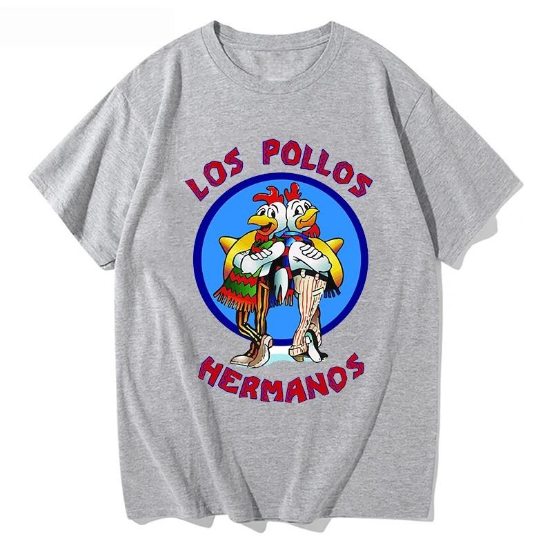 Spring and Summer New Menswomens Breaking Bad LOS POLLOS Chicken Brothers Pattern Printed Cotton Casual Short Sleeved Tshirt