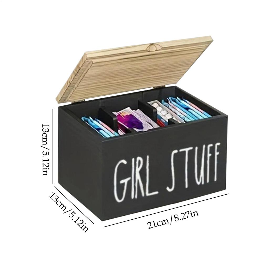 Tampon Box For Bathroom Storage Holder With Divides Wooden Tampon Organizer With Lid For Women Napkin Toilet Vanity Counter