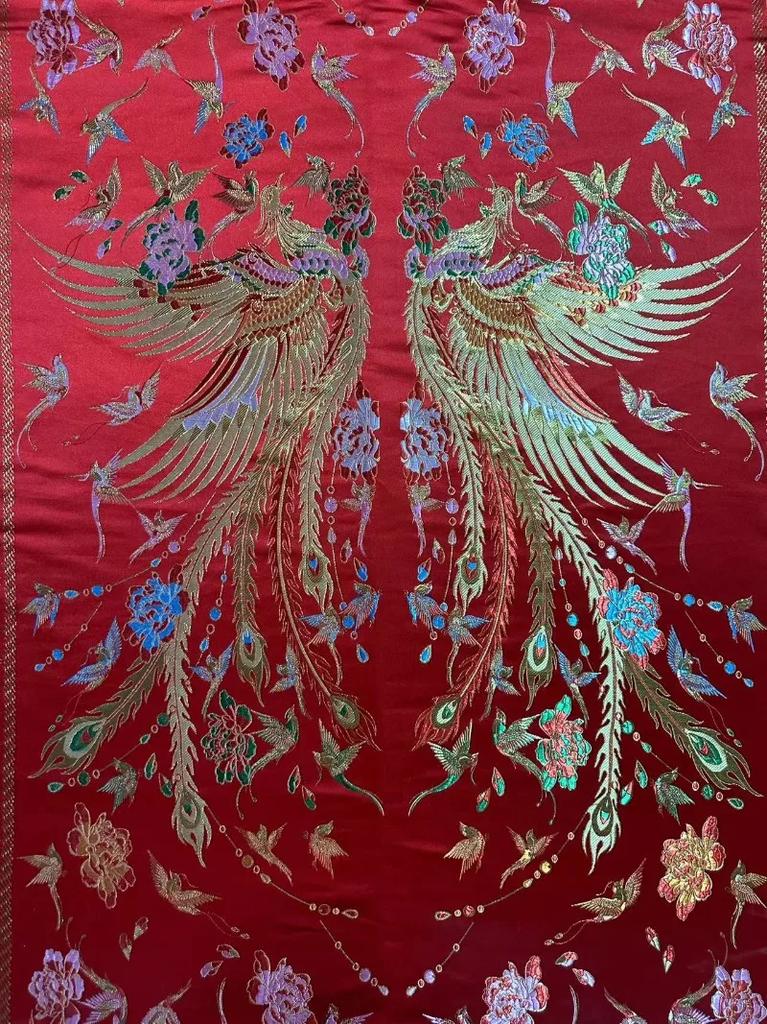 100x150cm Phoenix Tibetan Satin Imitation Brocade Fabric DIY Cheongsam Dress Fabric Double Phoenix Butterfly Dress Fabric