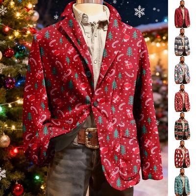 Men's Ugly Christmas Corduroy Warm Pocket Suit Jacket Cardigan Men's Casual Suit