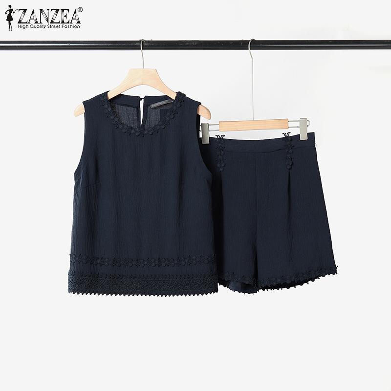 ZANZEA Women Sleeveless Tank Tops and Shorts Summer Two Piece Suit Sets