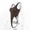 GMXIA Summer Sleeveless Women's Sexy Slim-fit Cotton Pit Strip U-neck Vest High Slit Bodysuit