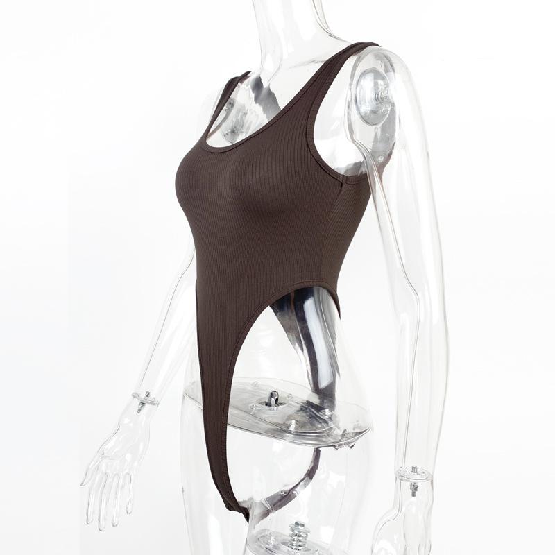 GMXIA Summer Sleeveless Women's Sexy Slim-fit Cotton Pit Strip U-neck Vest High Slit Bodysuit
