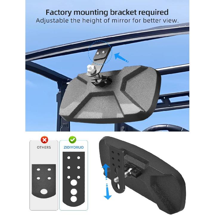 Polaris Ranger Rear View Mirror, HD Center Rear View Mirror For Polaris Ranger 500 570 900 XP 1000XP Crew 2017-2025 On The Factory Drop Down Mounting