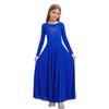 Girls Worship Dance Costume Long Sleeve Round Neck A Line Maxi Dress Glittery Rhinestone Choir Outfit