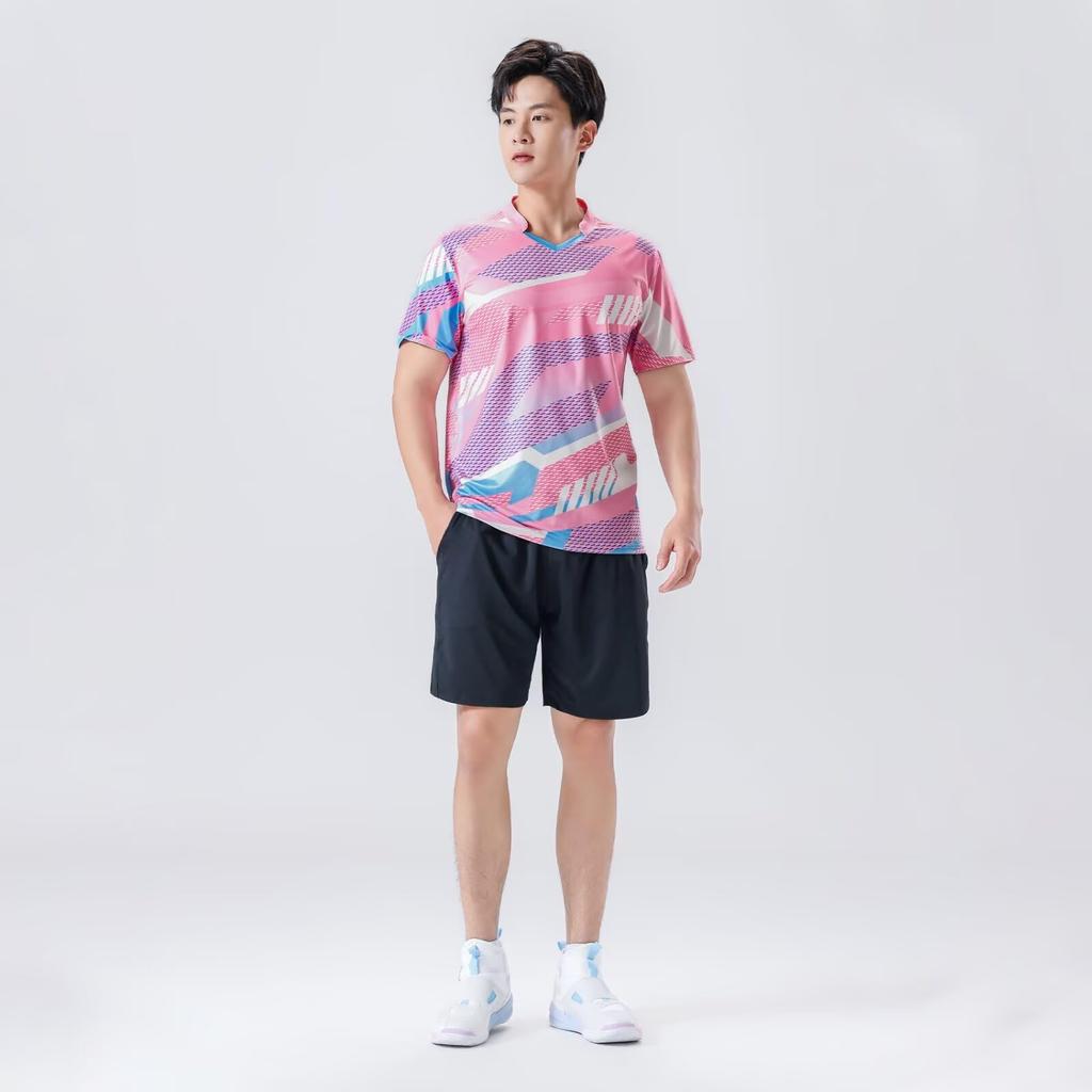 Anmurye Table Tennis Short Sleeve with Abstract Geometric Sports and Game Badminton Strength Practice Stylish Summer Pink XL Men's Uniform, T-Shirt
