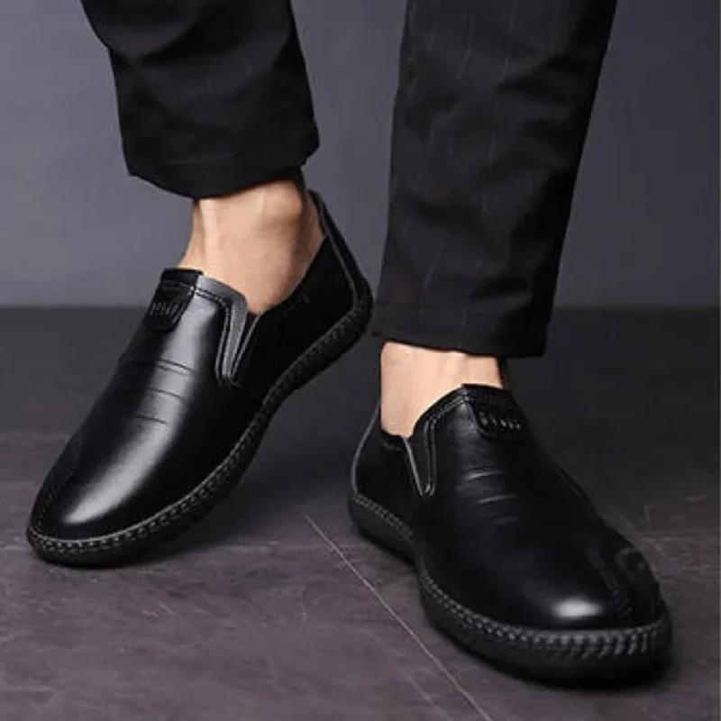 Leder Freizeitschuhe Herren Leicht Handgefertigt Herren Slipper Atmungsaktiv Mode Bequeme Laufschuhe Slipper Fahrschuhe