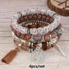 4pcs Bohemian Tree of Life & Feather Wing Pendant Bracelets - Handmade Acrylic Couples' Bangle , Bohemian Handcrafted Bracelets For Women& Men