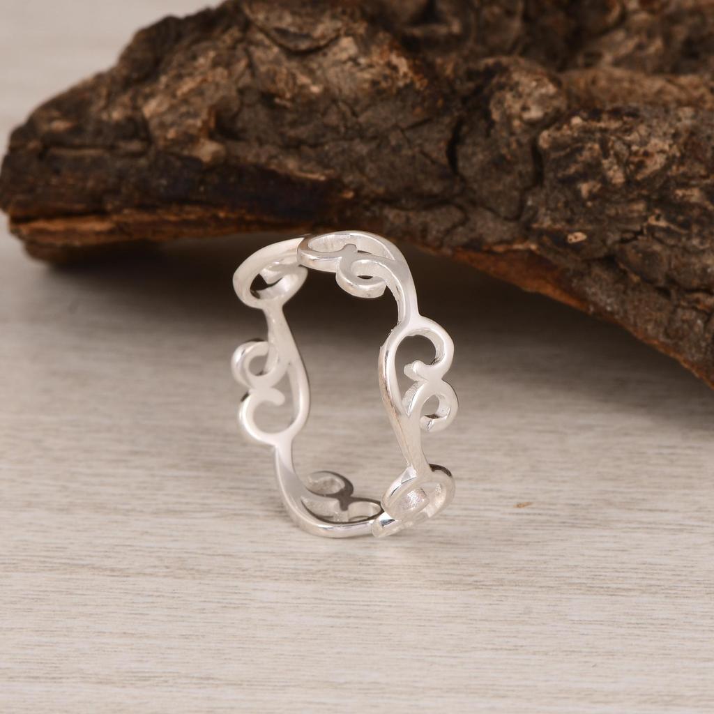 Sterling Silver Filigree Scroll Ring | Handmade 925 Silver Openwork Band | Minimalist Vintage Silver Ring | Everyday Silver Jewelry