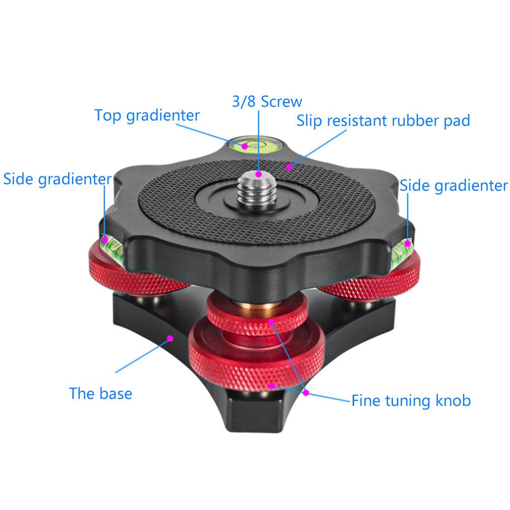 DSLR Camera Leveling Base Head Tri-wheel Aluminum Alloy Fine Adjustment Anti-slip Holder for Tripods