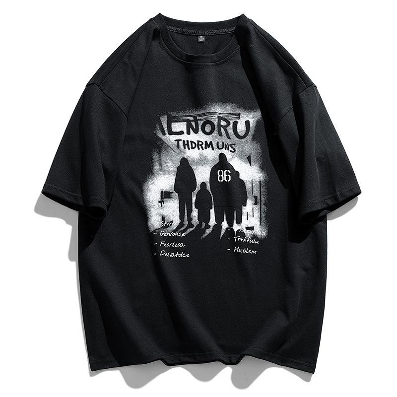 Short-Sleeved T-Shirt Men'S Trendy Half-Sleeved Men'S Top Loose Trendy Couple Five-Quarter-Sleeved Clothes