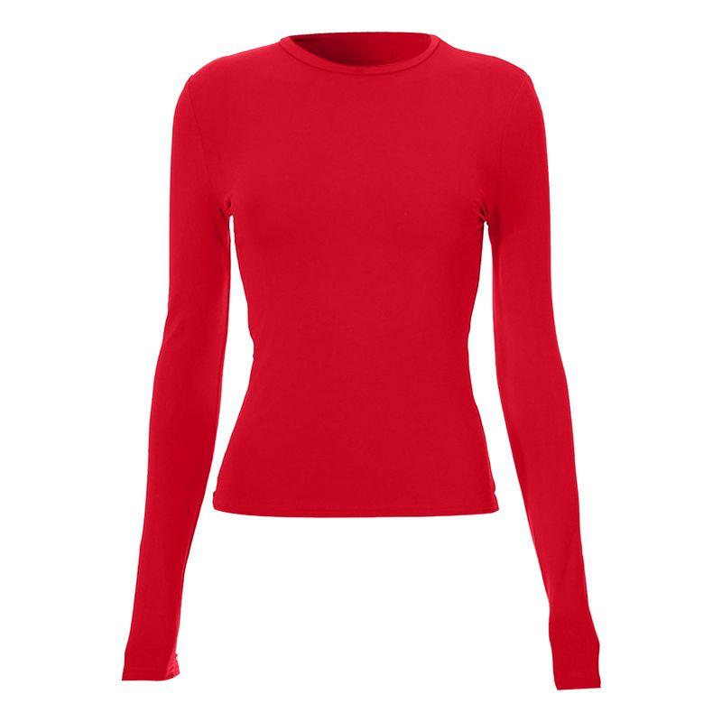 

Fashion Spring and Summer New Women s Pure Color round Neck Long Sleeves T-Shirt Silm Stretch All-Matching Minimalist Fashion Bottoming Shirt Tops Red L
