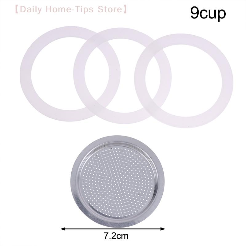 2026 New1 Set (3Pcs Silicone Gaskets & 1Pc Aluminum Filter) Coffee Machine Pot Bottle Replacement Compatible with 3/6/9/12 Cup