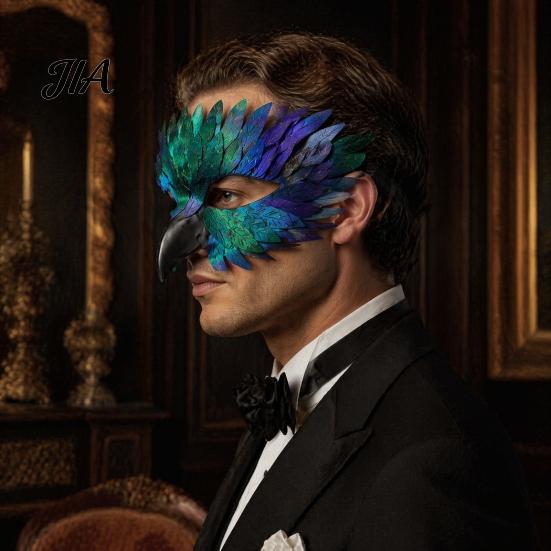Decorative Feather Masque for Dancing Bird Masquerade Masque, Iridescent Half Face Unique Comic Exhibition with 3D Beak Halloween Costume, Cosplay
