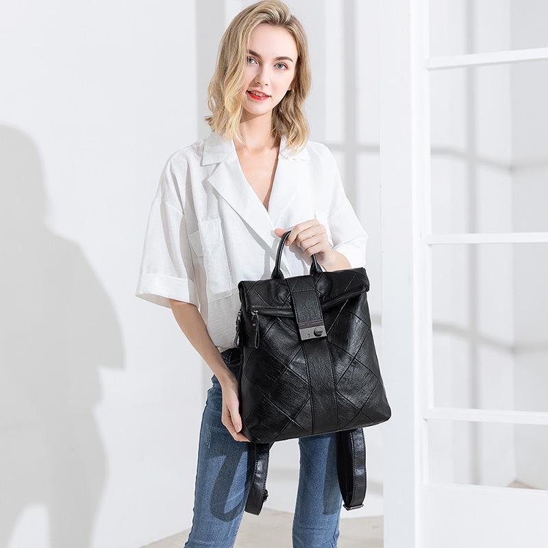 Genuine Leather Women Backpacks Diamond Quilted Daypack Fashion Lock Travelling Commuting Outdoor Backpack Soft Cowhide Backpacks