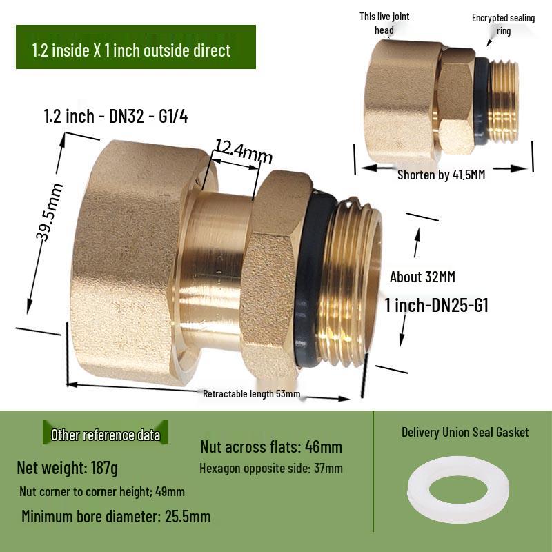 Copper Union with Inner/Outer Threads, Double Inner Thread Water Heater Connector Tee/Elbow Nipple, 46mm & 1" Thread, Different Diameters.