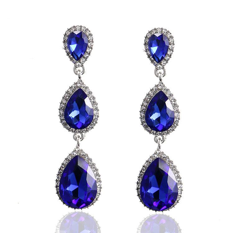 Korean Style Festive Red Teardrop Tassel Earrings with Rhinestones