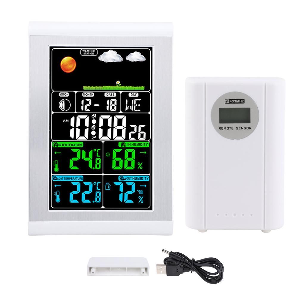 Weather Clock Wall Digital Display Garden Monitoring Indoor Outdoor Temperature Humidity Meter