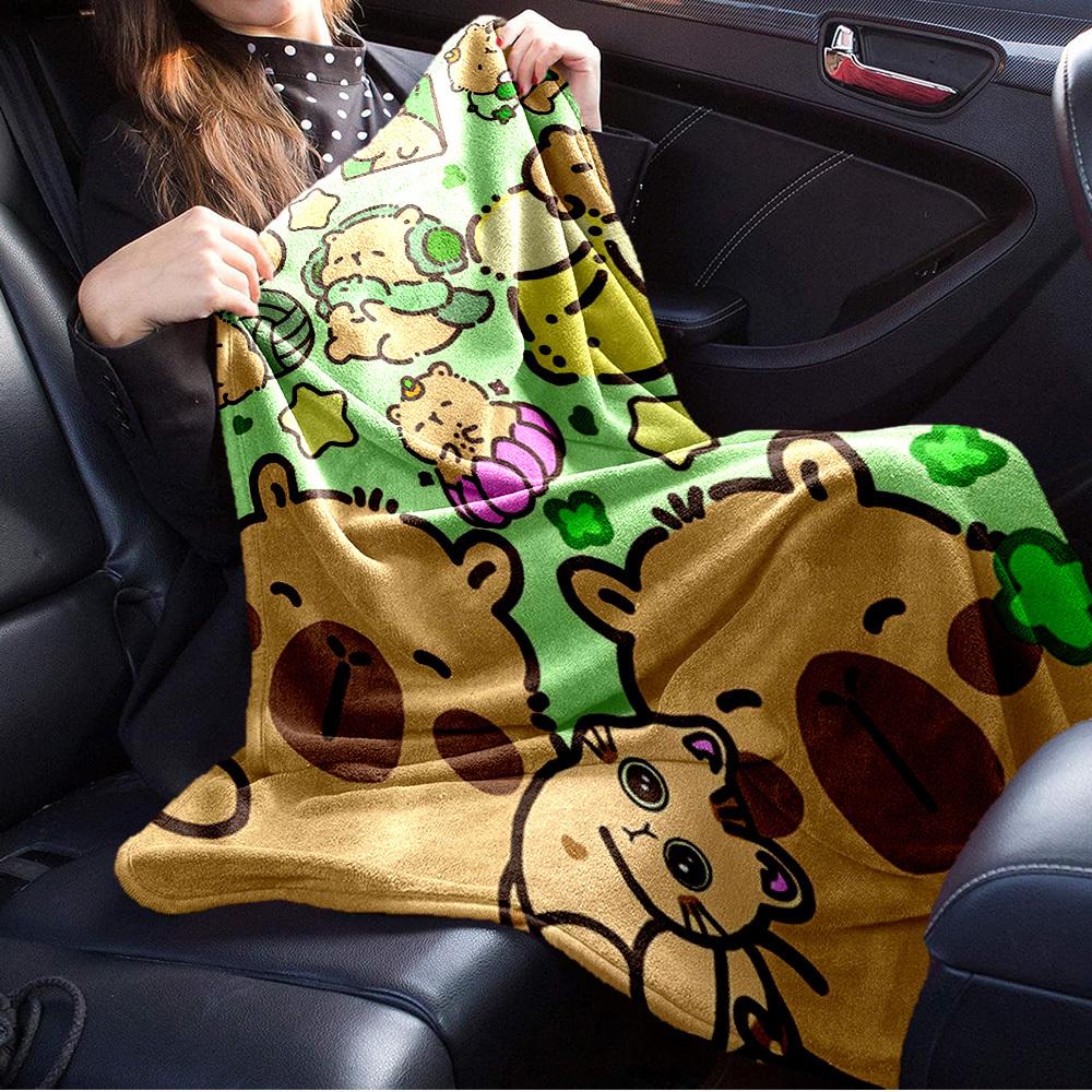 1pc Capybara,Cartoon Characters,Playful Scene Digital Print Flannel Blanket - Contemporary Style, Suitable for All Seasons, Perfect for Home