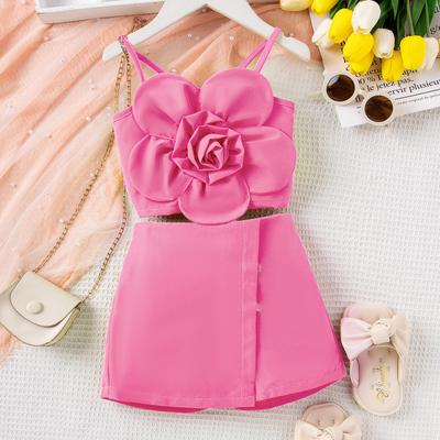 Mädchen Freizeitanzug Sommer Kindermode Neckholder Blume + Unregelmäßiger Kurzer Rock Anzug