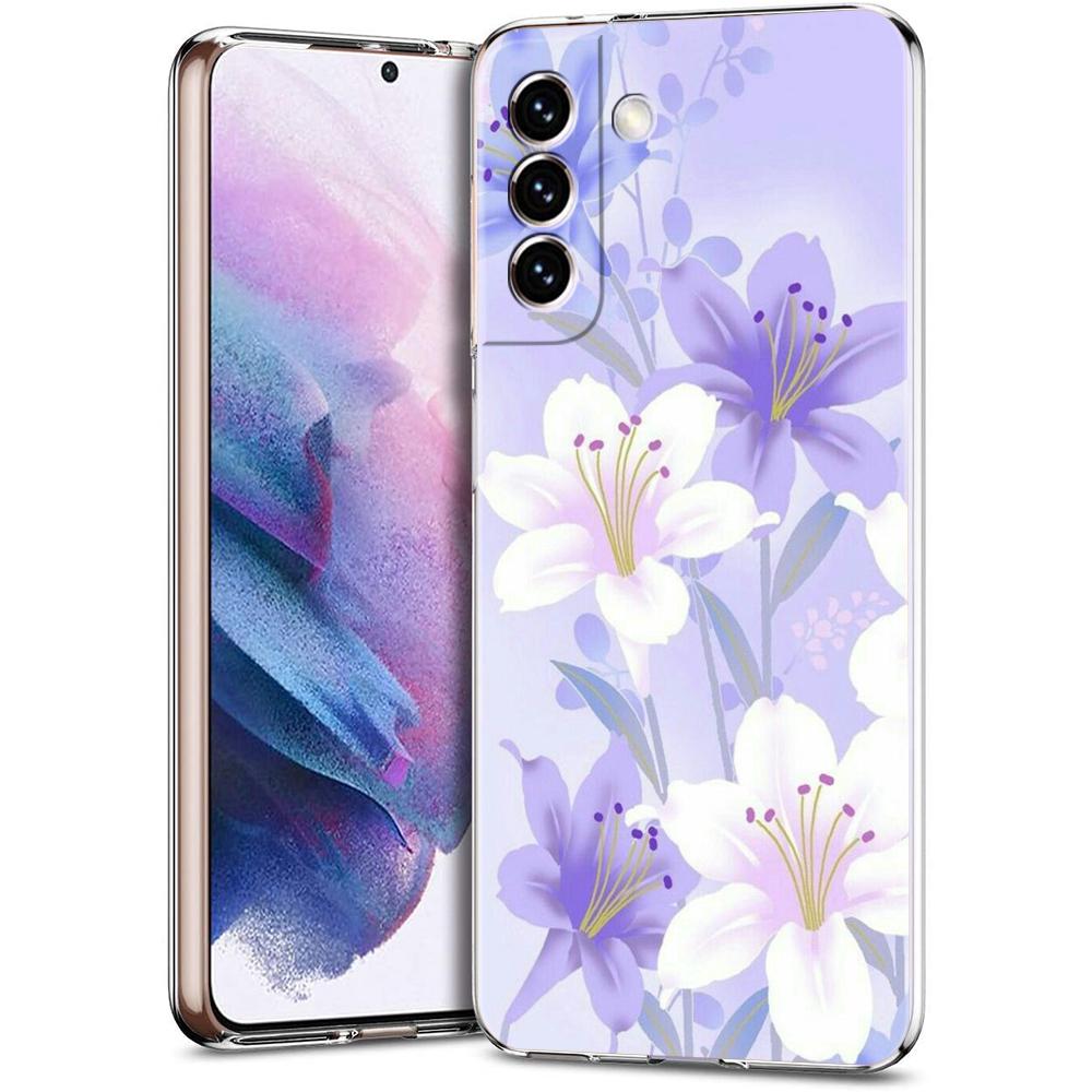 Phone Case For Samsung Galaxy S24 Ultra S23 FE S22 S20 S21 5G S10 S9 Plus S10E S8 Silicone Clear Beauty Flowers Leaves Cover