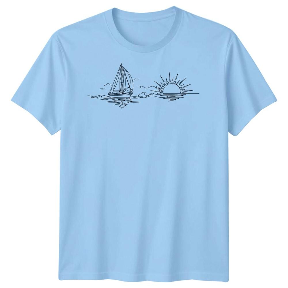 Segelboot Sonnenuntergang Segeln Reise Unisex T-Shirt Ozean Linienkunst
