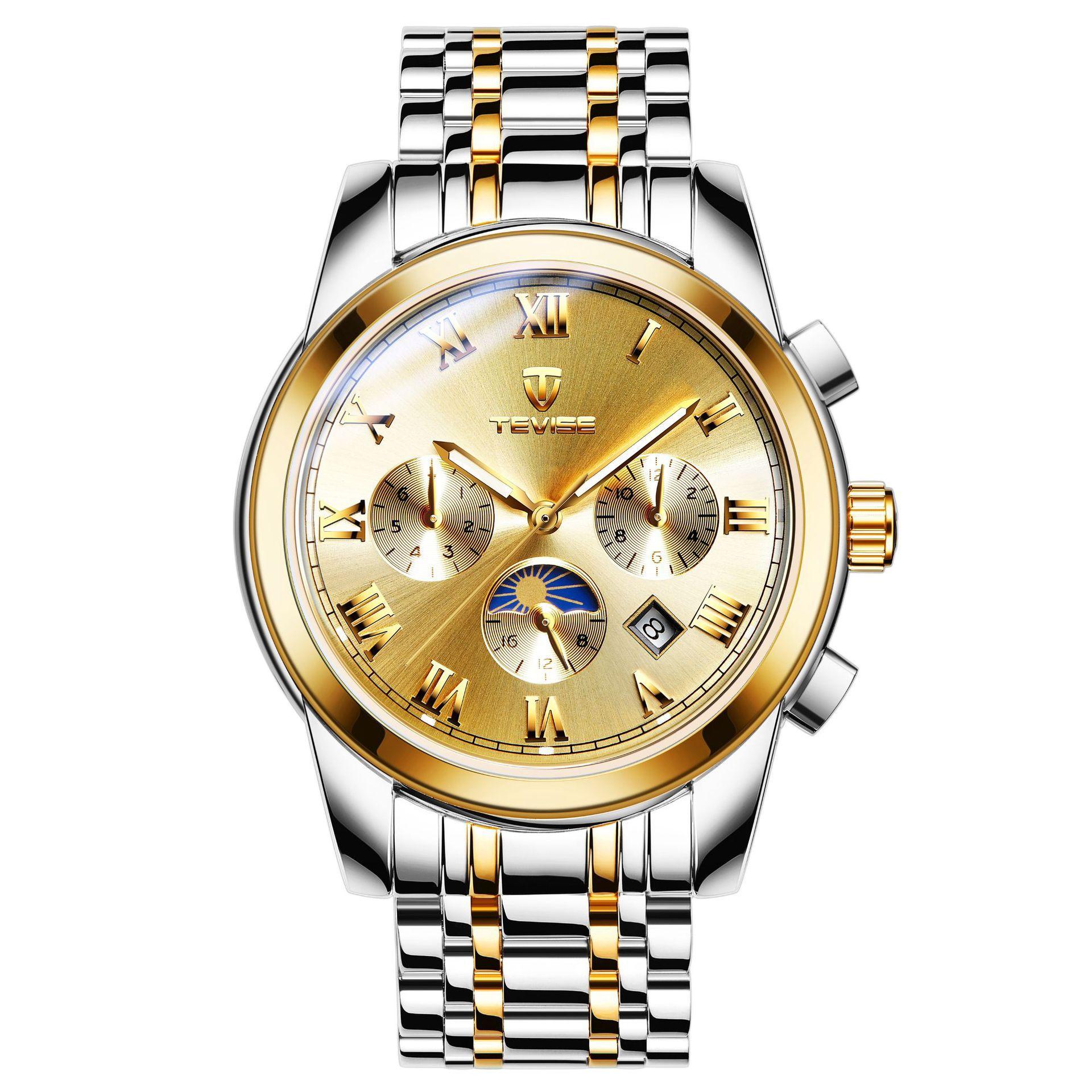 

Многофункциональные часы TEVISE для мужчин, полые, светящиеся в темноте, полностью автоматические механические часы, деловые часы со стальным ремешком для мужчин