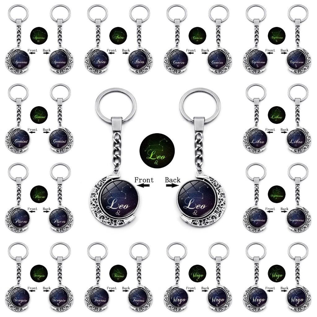 Stunning Zodiac Starry Night Keychain With Luminous Time Gem Moon Pendant