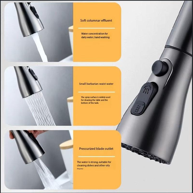 Silberner Ausziehbarer Küchenspülbeckenhahn Verdicktes Messing Drei Modell Strahl Sprühdüse Edelstahl Heiß Kaltwasser Mischbatterie