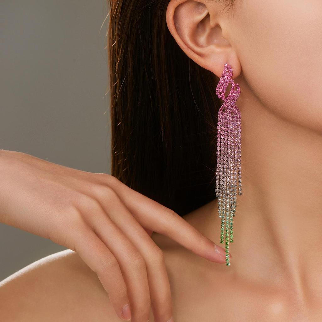 Pendientes de Borla de Diamantes Completos Brillantes de Lujo DINGKA para Mujer - Joyería de Tachuelas de Personalidad Exagerada